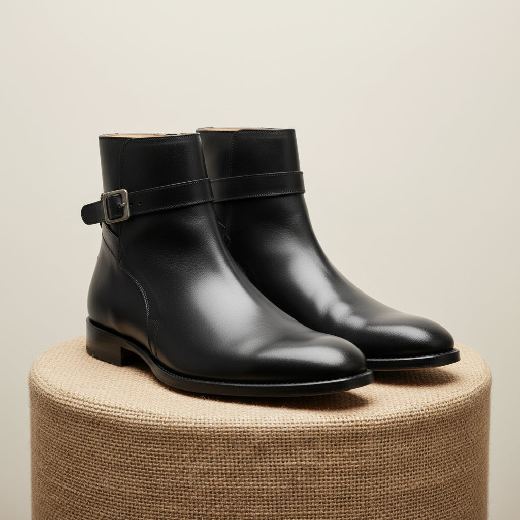 Men's Black Leather Jodhpur Ankle Boots - pedestal-view