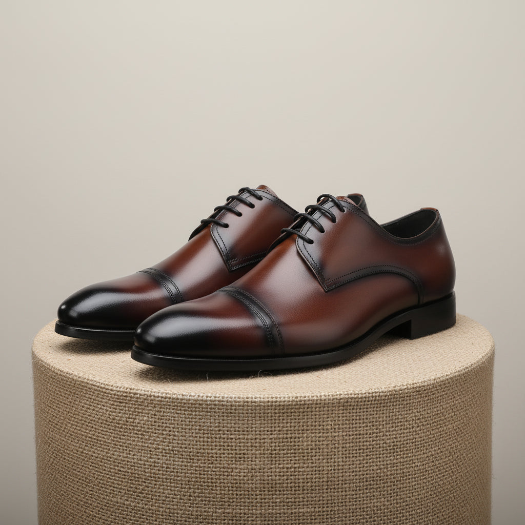 Men's Brown Leather Oxford Dress Shoes - pedestal-view