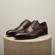 Men's Brown Leather Oxford Dress Shoes - pedestal-view