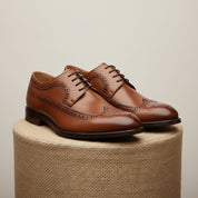 Men's Brown Leather Wingtip Brogue Shoes - pedestal-view