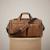Unisex Brown Leather Duffel Bag - pedestal-view