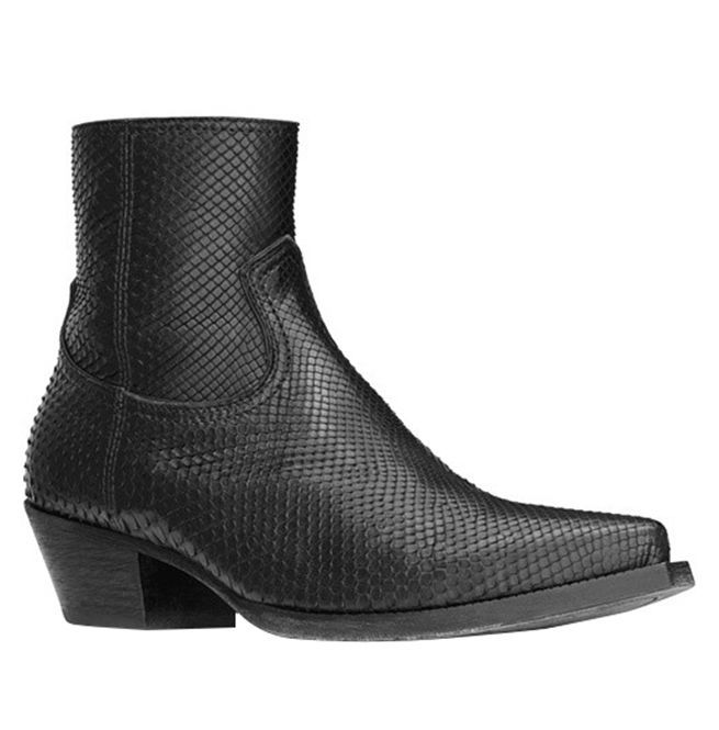 Punk Men's Leather Pointed Toe Grain Chelsea Boots