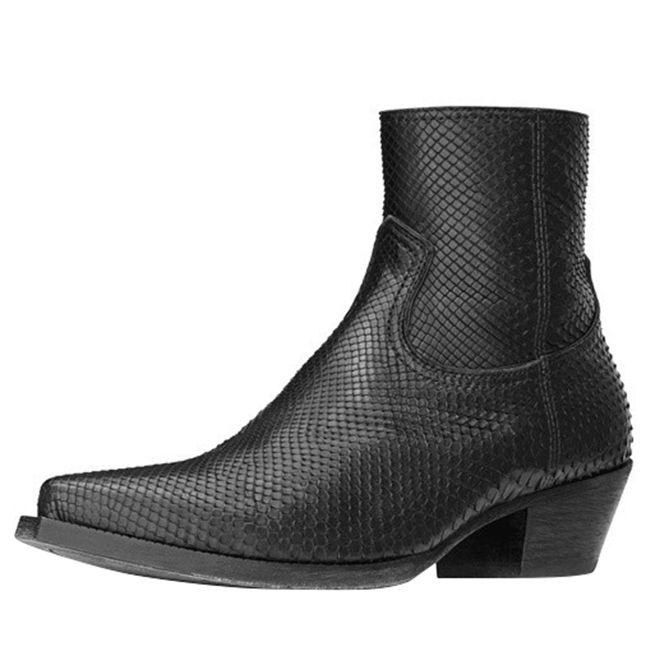 Punk Men's Leather Pointed Toe Grain Chelsea Boots