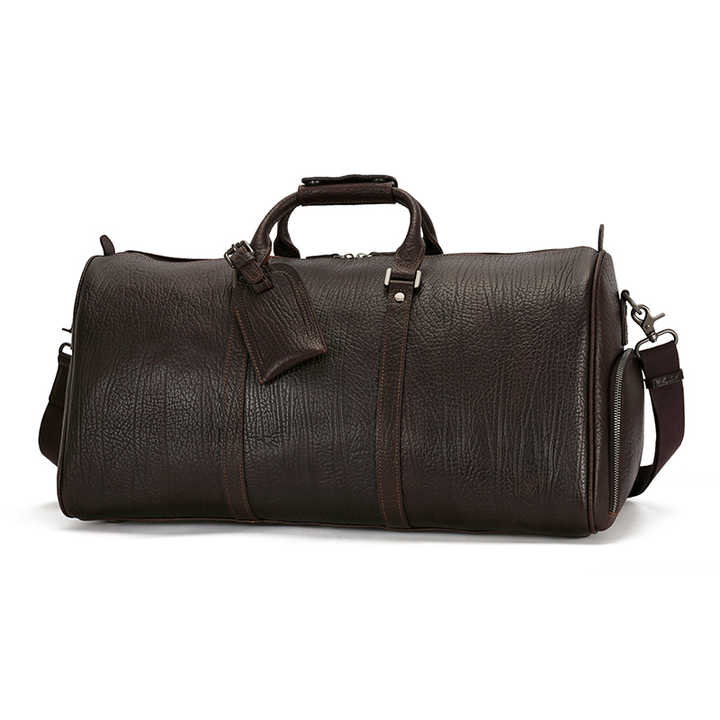 Premium Leather Travel Duffel Bag with Shoe Compartment