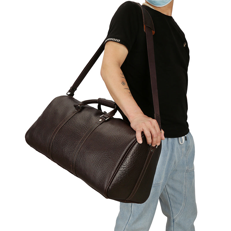 Premium Leather Travel Duffel Bag with Shoe Compartment