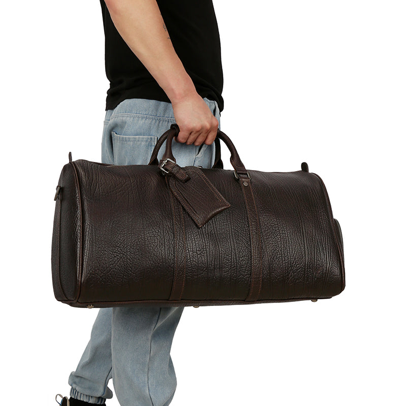 Premium Leather Travel Duffel Bag with Shoe Compartment