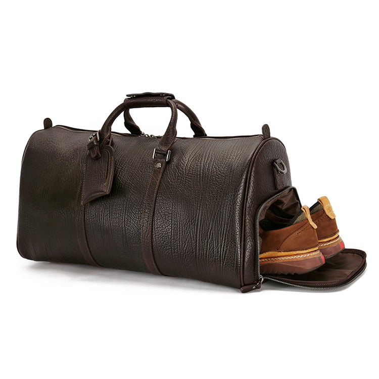 Premium Leather Travel Duffel Bag with Shoe Compartment