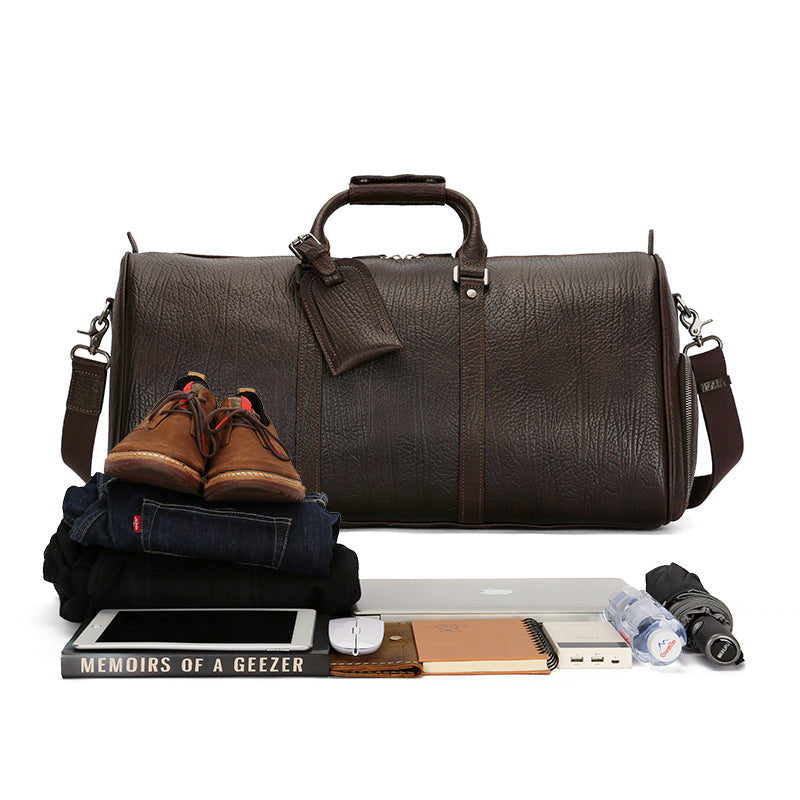 Premium Leather Travel Duffel Bag with Shoe Compartment