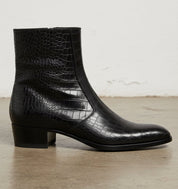 Punk Men Black Alligatirs Zip Boots, Men Black Crocodile Ankle Boot - detail-view-showing-texture