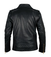 Men's Black Leather Biker Jacket - Image 2