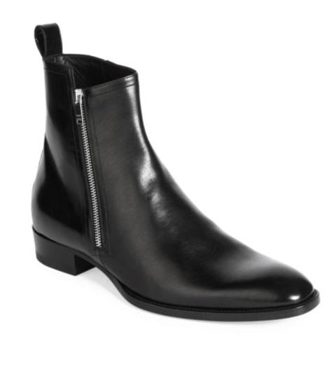 Handcrafted Men's Black Chelsea Leather Boots with Side Zipper