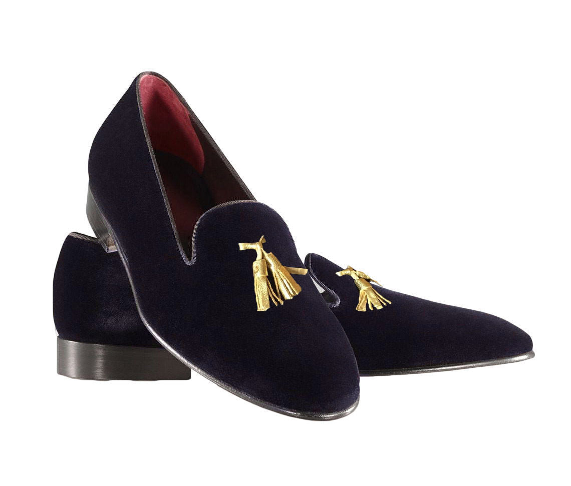 Handmade Men Black Velvet Tassels Shoes, Velvet Loafer Shoes Moccasins