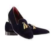 Handmade Men Black Velvet Tassels Shoes, Velvet Loafer Shoes Moccasins