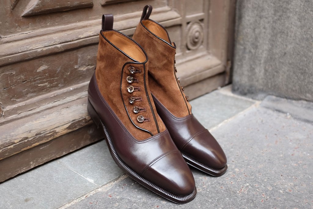 Handmade Men Two Tone Button Boot, Brown Ankle Boots, Formal Boot