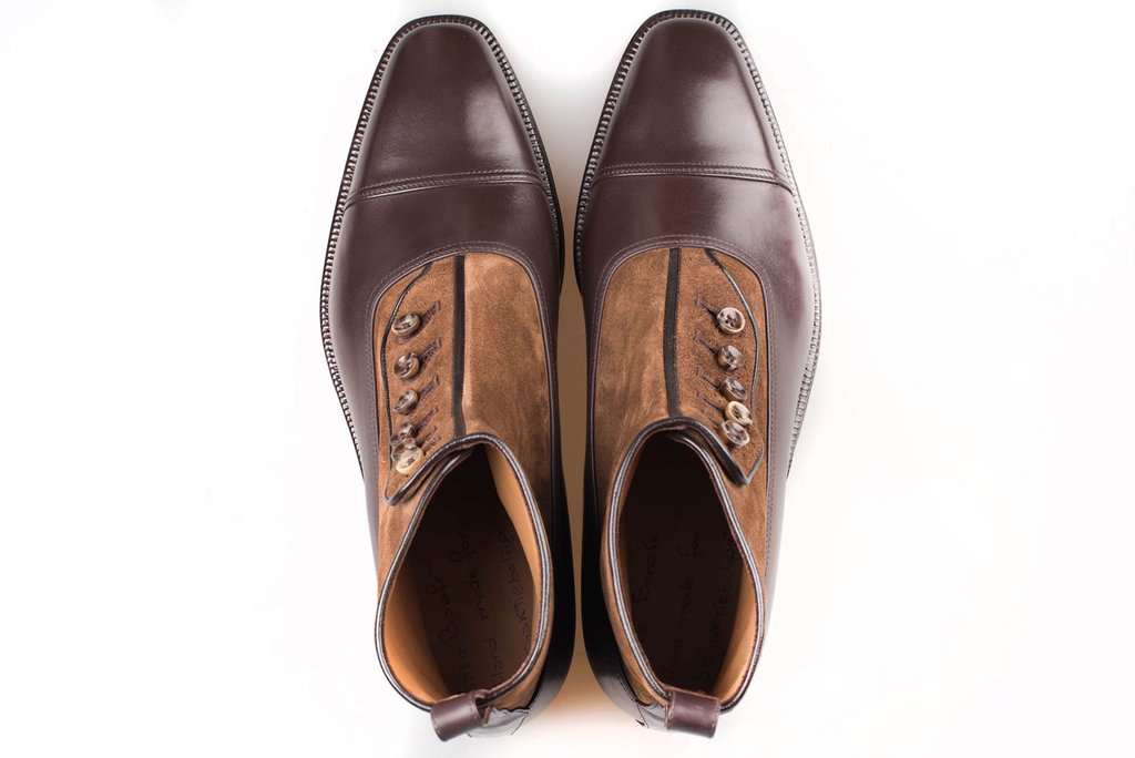 Handmade Men Two Tone Button Boot, Brown Ankle Boots, Formal Boot