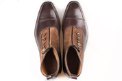 Handmade Men Two Tone Button Boot, Brown Ankle Boots, Formal Boot