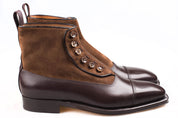 Handmade Men Two Tone Button Boot, Brown Ankle Boots, Formal Boot