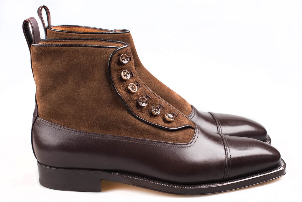 Handmade Men Two Tone Button Boot, Brown Ankle Boots, Formal Boot