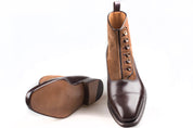 Handmade Men Two Tone Button Boot, Brown Ankle Boots, Formal Boot