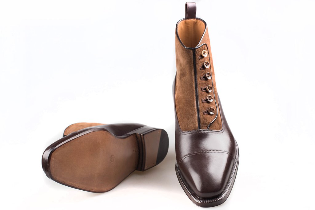 Handmade Men Two Tone Button Boot, Brown Ankle Boots, Formal Boot