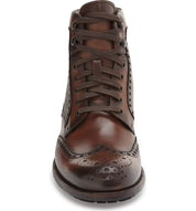 Handmade Men Wing Tip Brogue Lace Up Boot, Brown Ankle Leather Boot
