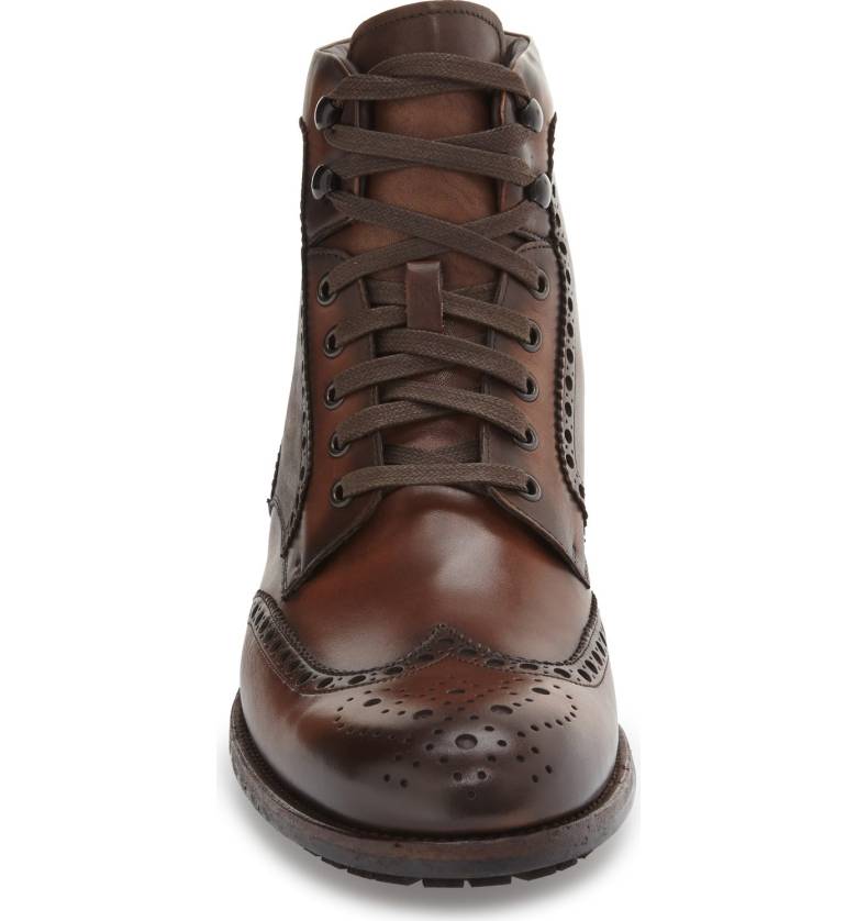 Handmade Men Wing Tip Brogue Lace Up Boot, Brown Ankle Leather Boot