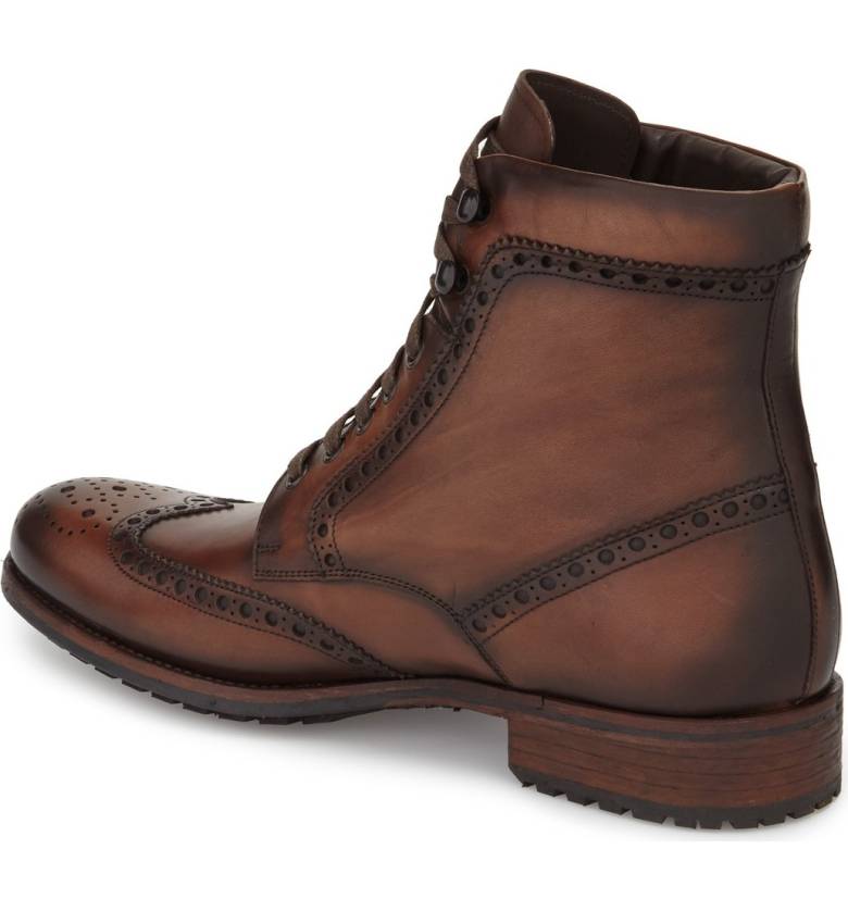 Handmade Men Wing Tip Brogue Lace Up Boot, Brown Ankle Leather Boot