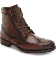 Handmade Men Wing Tip Brogue Lace Up Boot, Brown Ankle Leather Boot