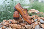 Handmade Men Wingtip Brogue Formal Shoes, Tan Color Wingtip Dress Shoes