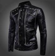 Men's Black Biker Leather Jacket - Image 5