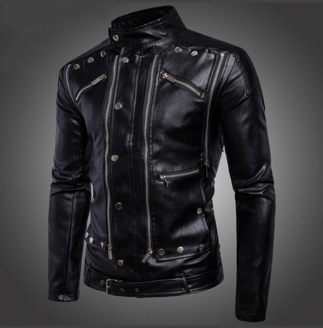 Men's Black Biker Leather Jacket - Image 5