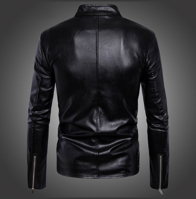 Men's Black Biker Leather Jacket - Image 2
