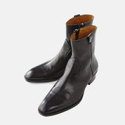 Handmade Men's Black Side Zipper Ankle Boot,
