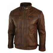 Antique Brown Leather Biker Jacket
