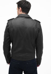 Men's Black Biker Leather Jacket - Image 3