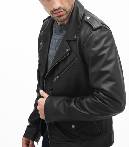 Men's Black Biker Leather Jacket - Image 2