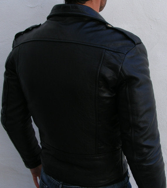Black Biker Leather Jacket - Image 2