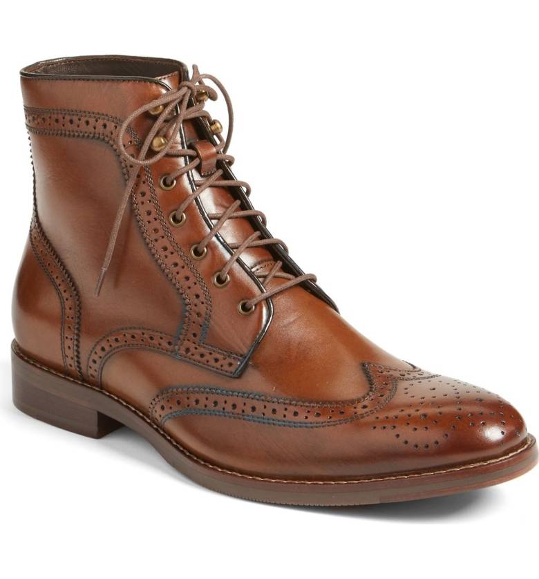 Men Brown Wingtip Brogue Lace Up Boots, Ankle Leather Boot, Mens Boots