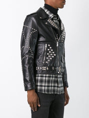 Men Classic Sliver Studded Leather Motorcycle Jacket, Biker Leather Jacket