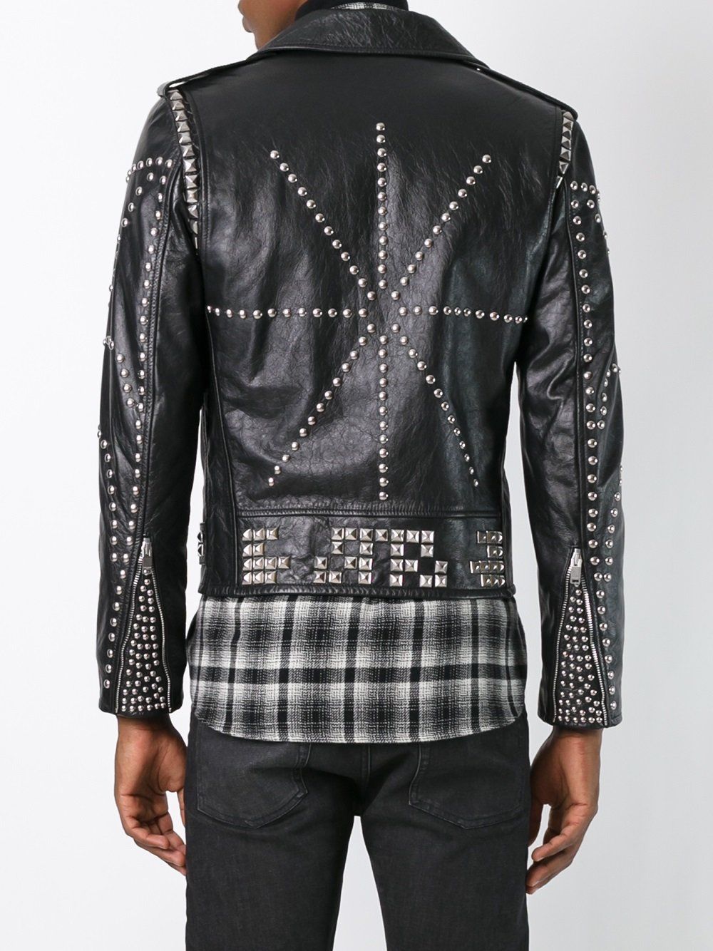 Men Classic Sliver Studded Leather Motorcycle Jacket, Biker Leather Jacket