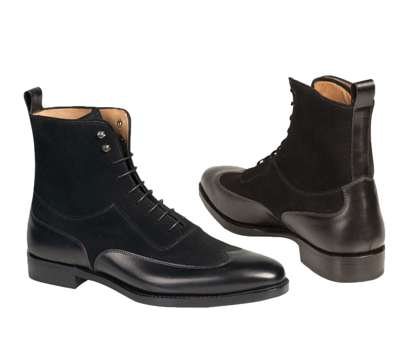 Men Fashion Black Color Wing Tip Ankle Boots, Suede And Leather Boot
