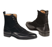 Men Fashion Black Color Wing Tip Ankle Boots, Suede And Leather Boot