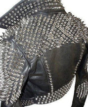 Punk Men Silver Studded Leather Black Rock Studded Leather Jackets