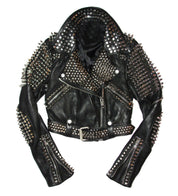 Punk Men Silver Studded Leather Black Rock Studded Leather Jackets