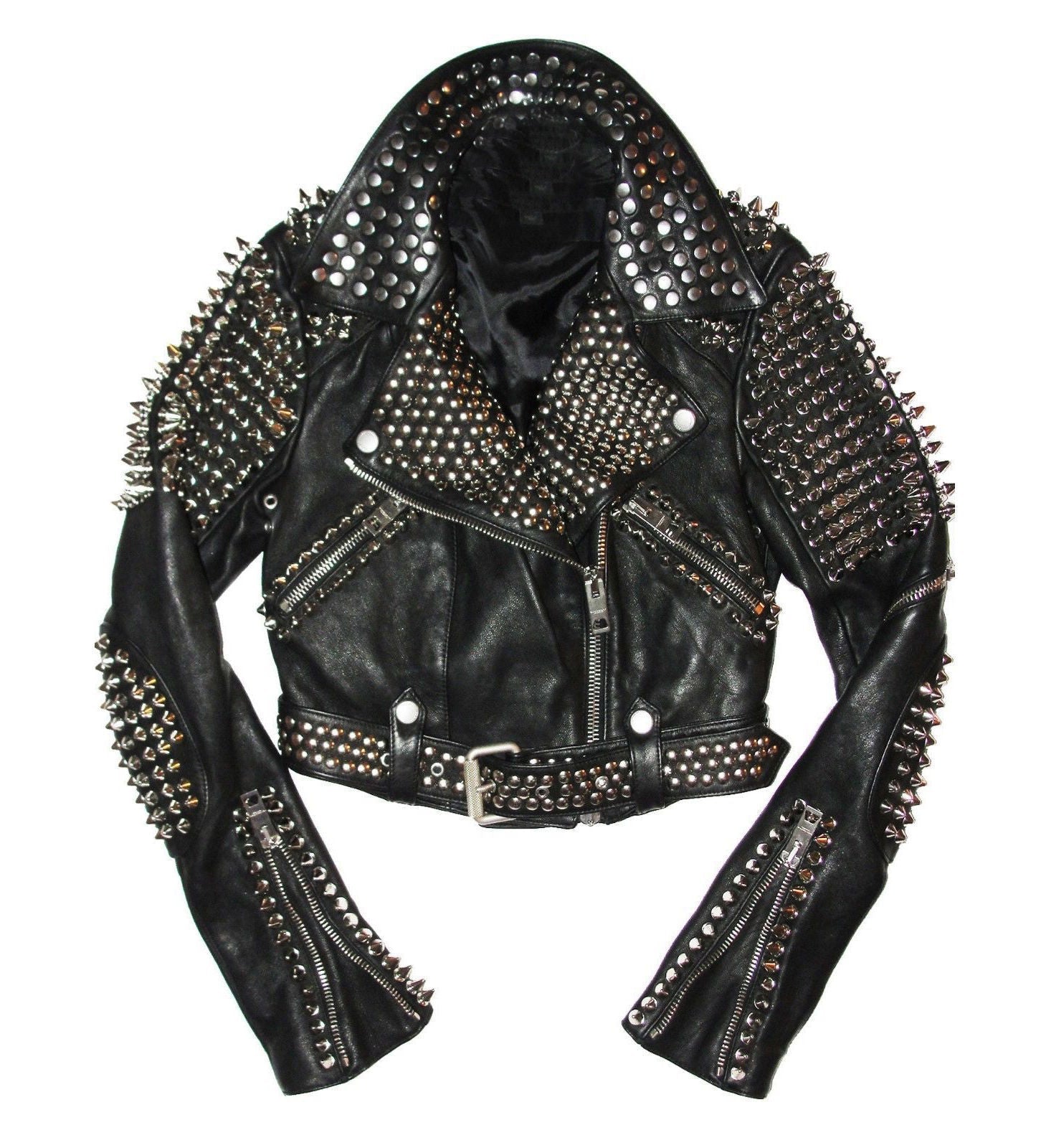Punk Men Silver Studded Leather Black Rock Studded Leather Jackets