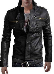 Men Stand Collar Leather Jacket, Black Jacket, 's Biker Leather Jackets