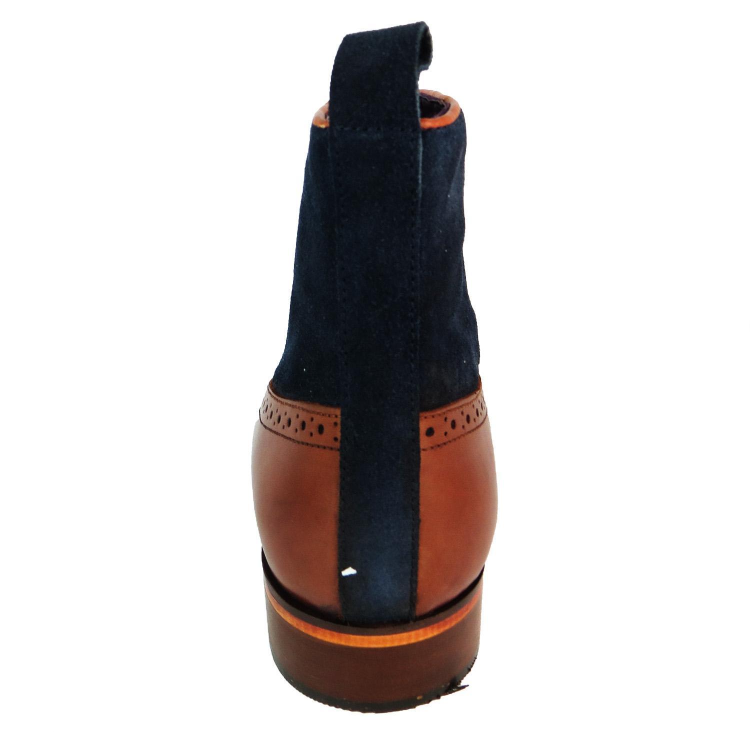 Men Two Tone dress Boot, Tan and Blue Oxford Brogue Boot, Ankle Boots