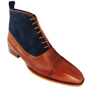 Men Two Tone dress Boot, Tan and Blue Oxford Brogue Boot, Ankle Boots