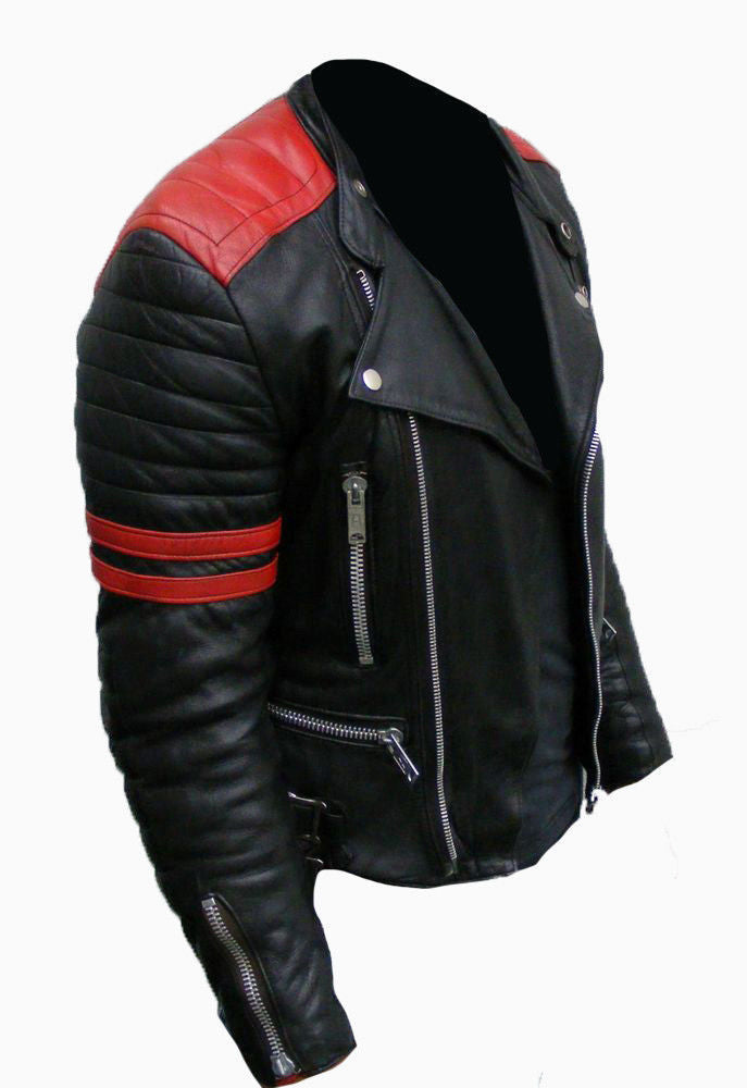 Men Two Tone Leather Jacket, Black And Red Color Brando Fashion Jacket