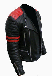 Men Two Tone Leather Jacket, Black And Red Color Brando Fashion Jacket